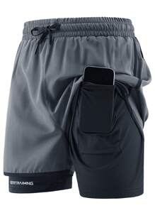 Men's Contrast Trim Quick Dry Shorts With Contrast Stripes On Side, Versatile For Fitness Training, Street Casual Wear