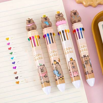 2/6/10/20pcs Adorable Capybara Animal Multi-Color Ballpoint Pens, Perfect For School & Gifts, School Supplies,Back To School