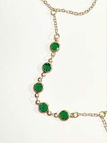 1 pezzo Catena da polso donna in acciaio inossidabile dorato con 5 zirconi cubici verdi tondi, gioiello di moda, placcato oro 18K