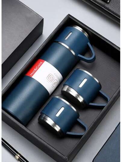 Garrafa Térmica 500ml Com Kit 3 Xícara Café Chá Bebida