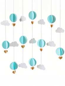 1 Set 118" Trimable Paper Cloud & Balloon Garland Decor, Includes 9pcs 3D Hot Air Balloons, Hearts & Cloud Paper Floral Wall Hanging Decorations, Suitable For Wedding, Birthday Party, Classroom, Home Bedroom, Festival, Summer Celebration Room Decor Bedroom Decor Home Decor Wall Decor - Multicolor - View 1