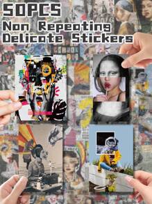 50pcs Fashion Art Themed Stickers Non-Repeating Delicate Decoration For Holiday Gift Party Decors Home Decor Birthday Gift Luggage Scooter Hand Account Water Bottle Cups Laptop Tablet Phone Case Very Funny Stickers School Supplies, Back To School