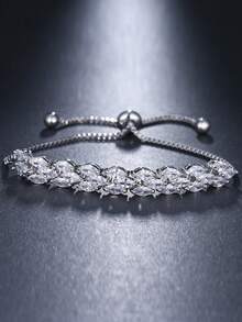 1 Piece Full Of Rhinestones Adjustable 18K Gold Plated Bracelet For Women New Heart Zirconia Bracelet Jewelry - Silver - View 8