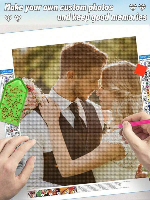 Customizable Diamond Painting Create Your Own Photo Diamond Mosaic Full Square Round Holiday Gifts For Boyfriend Girlfriend Friends For Anniversaries For Valentine's Day For Weddings For Wall Decor Living Room, Multi-Functional, Anti-Mold,Ornamental,Reusable,Exquisite,Stylish,High-Quality,Adorable,Modern,Custom,