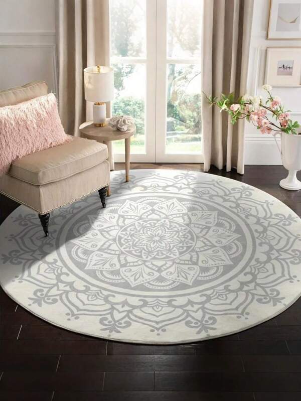 1pc Round Area Rug Bohemian Mandala Pattern Area Mat - Ultra Soft, Comfortable For Bedroom, Living Room, Study, Entryway, Children's Game Room, Office, Dining Room, Room Decor, Nursery As Floor Mat, Cashmere-Like Circle Bedroom Rug, Washable & Non-Slip, Carpet For Living Room - Indoor All-Season Home Decor, Living Room Rug, Rugs For Bed Room, House Decor | Bedroom Decor