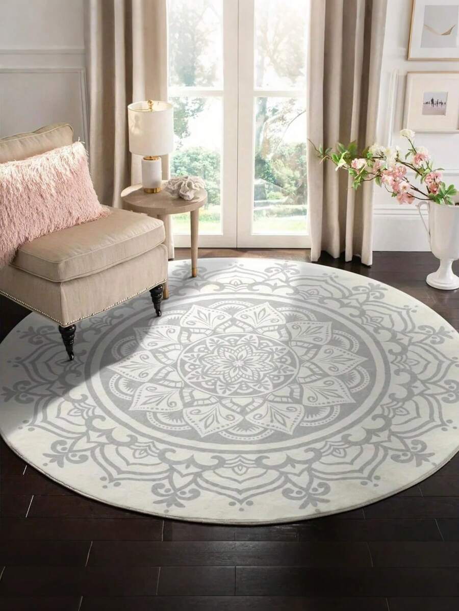 1pc Round Area Rug Bohemian Mandala Pattern Area Mat - Ultra Soft, Comfortable For Bedroom, Living Room, Study, Entryway, Children's Game Room, Office, Dining Room, Room Decor, Nursery As Floor Mat, Cashmere-Like Circle Bedroom Rug, Washable & Non-Slip, Carpet For Living Room - Indoor All-Season Home Decor, Living Room Rug, Rugs For Bed Room, House Decor | Bedroom Decor