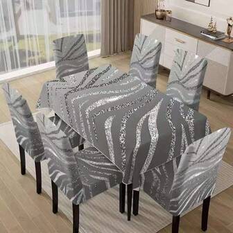 1/4/5/6/7 pezzi Eleganti coprisedia con stampa in stile europeo e americano, set di coprisedia, adatto per decorazione domestica, ristorante, hotel moderni. Tovaglia adatta per tavoli quadrati, coprisedia elastici lavabili