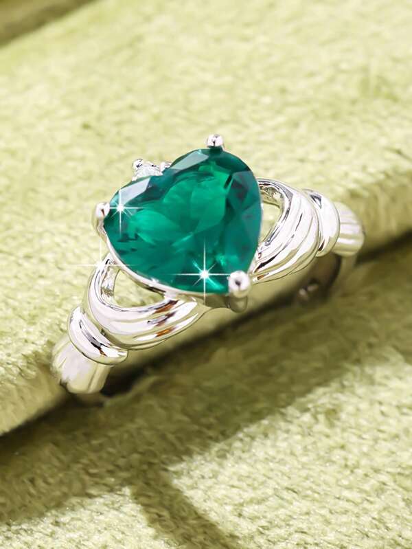 1pc Fashionable, Elegant, Romantic & Delicate Heart-Shaped Design Zirconia Inlaid Ring, Lovely Gift For Lover, Wedding, Engagement Ceremony, Suitable For Bridal Attire