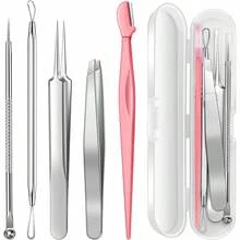 Conjunto de herramientas para eliminar puntos negros, pinzas para cabello encarnado, kit de herramientas para reventar espinillas, extractor de puntos negros, pinzas para cejas para mujeres - Rojo- - Ver 2