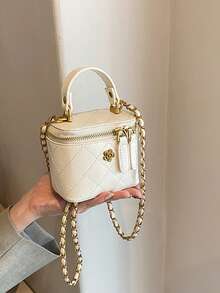 Túi xách tay thêu hình thoi Petite Women Tote Shoulder Bag, Thích hợp cho việc mua sắm, ví, phụ nữ trẻ, sinh viên đại học, người mới bắt đầu, nhân viên văn phòng. Thích hợp cho văn phòng, trường đại học, công việc, kinh doanh, đi làm, hoạt động ngoài trời, du lịch & dã ngoại - Màu be - Xem 3