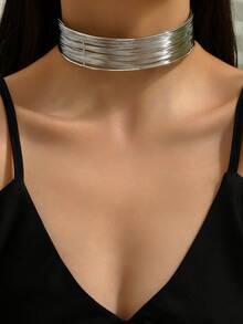 1 件女士简约手工多层金属丝颈链，时尚百搭，适合日常佩戴（可调节尺寸）