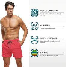 Shorts de baño para hombre de secado rápido con bolsillos con cremallera y forro de malla - Rosa - Ver 3