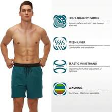 Men's Swim Trunks Quick Dry Beach Shorts With Zipper Pockets And Mesh Lining - Yd5#green - View 3