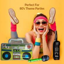 2pcs/6pcs/8pcs Inflatable Musical Instrument Party Props, Rock Star Toy Set, Inflatable Guitar, Inflatable Saxophone, Bass Pipa, Microphone, Mobile Phone, Tape Recorder, 80s/90s Themed Party Studio Decoration - Multicolor - View 4
