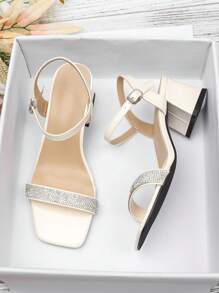 Women's Square Toe French Style Chunky Heel Sandals, Fashionable Outdoor Roman Sandals With Anti-Slip Rubber Sole, Delicate High Heel Ladies Niche Design Sandals
