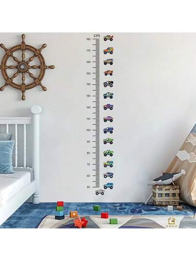 1pc Removable Construction Vehicle Height Measurement Wall Sticker, Decorative For Children's Room, Nursery And Toddler Boys, Self-Adhesive Educational Car-Themed Decal