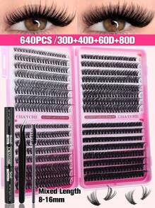 640 D-Curl Personal Eyelash Book Large Capacity 30D+40D+60D+80D 8-16mm Mixed Length Eyelash Curses For Beginners DIY Eyelash Curses Dramatic Volume And Natural Look And Additional Thick And Slender DIY Home Eyelash Extension Set. The Set Includes Adhesive And Seal, Tweezers And Brush The First Choice For Easily Diy Summer Eyelashes At Home