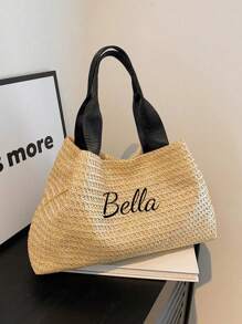 A Fashionable New Spring And Summer Seaside Holiday Straw Hand-Held Tote Bag, Suitable For Women'S Daily Use, Work Beach Vacation, Can Be Printed With Personalized Names Or Information.