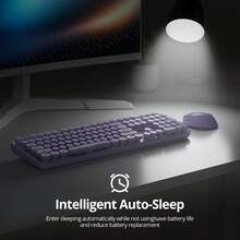 Wireless Keyboard And Mouse Set, Cute Keyboard And Mouse Combo, Full Size Typewriter Keyboard With Number Pad, Colorful Keyboard With Round Keycaps For Windows PC Laptop - 紫色 - 查看 2