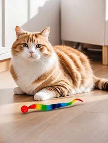 10 件彩色毛绒玩具毛毛虫形猫逗猫玩具配有弹力球室内宠物互动玩具猫咪礼物 - 彩色 - 查看 2