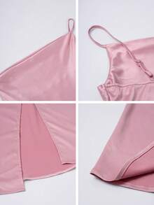 Đầm hè Look Polly dành cho nữ, đầm maxi lụa màu trơn, thích hợp cho đám cưới, mùa thu, mùa tựu trường, đầm dự tiệc trễ vai, đầm maxi thanh lịch gợi cảm khoe chân, thích hợp cho mùa tựu trường, Halloween, Giáng sinh, buổi hẹn hò. - Màu Hồng baby - Xem 11