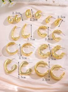 2/18pcs Geometric Textured Pendant, C-Type Hoop, And Teardrop Earrings Set, Suitable As Gift For Family And Friends, Festive Blessing, Women's Daily Accessory