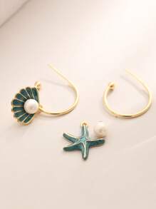 1 Pair Fashion Creative Pearl Sea Star Shell C-Shape Earrings, Suitable For Women Daily, Festival, Party Wear