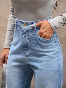 Manon Store Women's Wide Leg Jeans High Waist Light Wash Simple Casual Elegant Denim Zipper Button Pocket Daily Travel Evening Holiday - 霧霾藍 - 查看 5