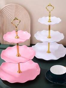 3-Tier Cupcake Stand - White Embossed Elegant Dessert Cake Display Stand - For Tea Sets, Candy, Cookies, Pastries, Weddings, Parties, Gifts, Christmas And Birthday Cakes - White - View 4