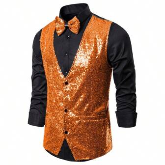 男士亮片西装背心，舞台服装无袖中世纪角色扮演正式西装外套