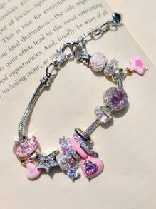 1 pieza Pulsera con dije de corazón de cristal lindo, dije de corazón de gato y letra, pulsera de cuentas DIY, pulsera de estilo coqueto de alta calidad como regalo para amigos