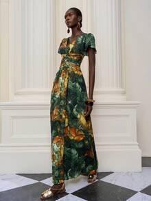Mgiacy-Lady,New Arrival,V Neck,Halter Neck,Feminine,African Dress,Flounce Sleeve,Heavy Hot Drilling,Long Dress
