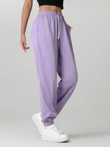 1pc Women's Solid Color Casual Pocket Design Pants, Versatile For Daily Wear, Hiking, Traveling, Trekking, Running, Cycling, Jogging