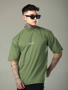 DMUNIZ Oversized Streetwear Turtleneck Printed Chest T-Shirts Kit 2 - 2 苔綠色 - 查看 6