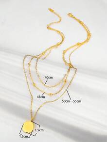 MONALLY 1件18K镀金奢华时尚金色几何圆形双层项链，优雅不锈钢首饰，女士夏季假日旅行海滩派对礼物 - 雙層項鍊 - 查看 8