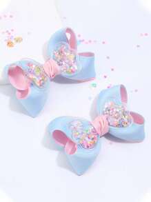 2 Stücke blaue Shaker Schleifen für Frauen Mädchen, rosa blaue Grosgrainschleife, Stylingclips mit Konfetti-Shaker, süße Sternschleife Haarclips, Urlaubsgeschenke, Schleifenspangen Haaraccessoires für Frauen