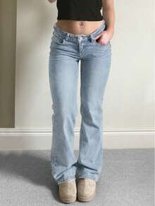 MYOURSA Low Rise School Y2k Flare Leg Jeans - Light Wash - View 5