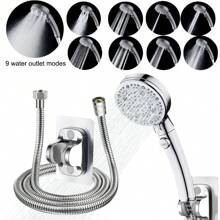 Handheld Shower Head With 9 Pressure Settings, Multi-Mode Shower Sprayer, One-Click Water Stop, Includes Hose And Bracket Set, Stronger Water Flow For A More Thorough Rinse