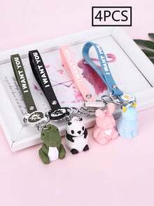 1/4 piezas de lindos llaveros con forma de animal geométrico de dibujos animados para niños y niñas, accesorios para bolsos y autos, regalo compacto y exquisito para amigos - A - Ver 9