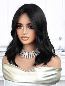 Tóc giả dài 16 inch màu đen, kiểu rẽ ngôi giữa, tóc xoăn dài, phù hợp cho nữ giới sử dụng hàng ngày, dự tiệc, cosplay, du lịch, họp mặt gia đình, cũng là món quà tuyệt vời cho Ngày của Mẹ, Halloween, Giáng sinh hoặc bạn gái. - màu đen - Xem 4