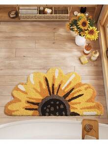 Cute Sunflower Bathroom Mat, Super Soft And Absorbent Flocked Bathtub Mat, Non-Slip Bottom, Bathroom Accessories And Decoration, Room Decor, Bedroom Carpet, For Shower, Sink, Bathtub,20"X36" - 黃色 - 查看 10