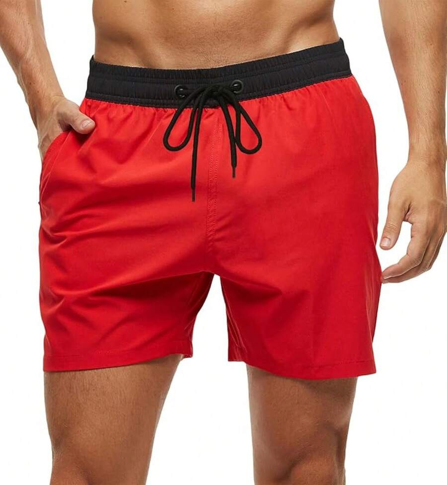 Bóxers de baño para hombre de secado rápido con bolsillos con cremallera y forro de malla - Rojo - Ver 1