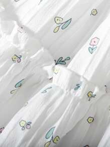 Vestido corto con estampado floral, tirantes descubiertos, mangas cortas y dobladillo con volantes, para niña, uso casual diario/al aire libre en verano