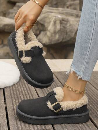 2025 New Thick Sole Black Snow Boots For Women, Winter Warm Thermal Lined Shoes