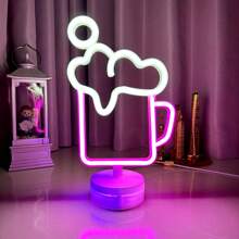 1 pieza Letrero de neón decorativo de pared para bar, luz LED con pilas o alimentación USB con diseño de jarra de cerveza, copa de cóctel, jarra de cerveza, letrero de neón de bar para habitación, dormitorio, decoración de bar