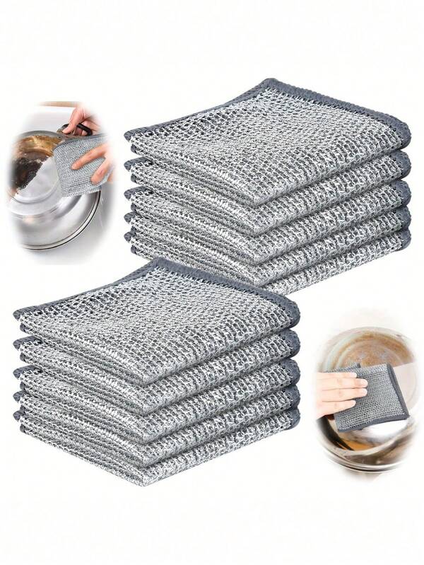 1/5/10/15/20/30/40/50pcs Metal Mesh Cleaning Cloth, Steel Wool Replacement, Home Cleaning Cloth, Non-Stick Oil Rag, Kitchen Stove Dish Pot Cleaning Tool, Suitable For Sanitation Cleaning, Oil Stains Cleaning, Desktop Cleaning, Stove Cleaning, Dish Washing, Pot Washing, Kitchen, Dining Room