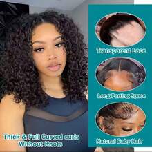 Glueless Put On And Go 13x6 Lace Deep Wave 13x4 Lace Front Wigs Human Hair Pre Plucked With Baby Hair 200% Density HD Transparent Lace Frontal Wigs For Women Human Hair Lace Front Wigs Deep Curly Lace Front Wig No Glue Needed Ready To Go Human Hair Wig - Natural Black - Xem 4