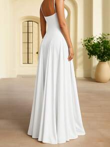 Vestido Largo de Hombros Descubiertos con Escote Cuadrado y Tirantes para  Mujer - Blanco - Ver 3