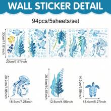 2/5pcs/Set Magical Underwater World Wall Stickers, PVC Removable Marine Animals Decals For Kids Room, Nursery, Decoration, Self-Adhesive Waterproof Wallpaper, Suitable For Summer Holiday, Birthday Party, Early Education, Home Decor