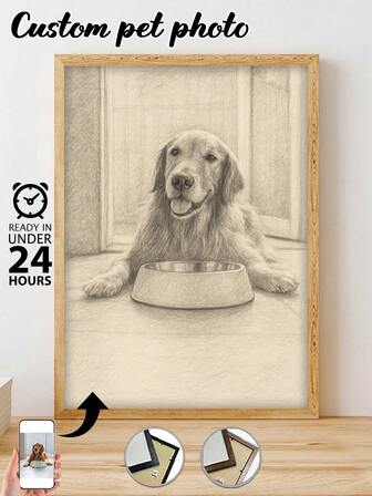 1点 額縁入り カスタムキャンバス絵画 PETのレトロなスケッチ肖像画 HDプリント 思い出を残す 美しい瞬間を保存 誕生日パーティー 記念日 特別な完璧なアートギフト